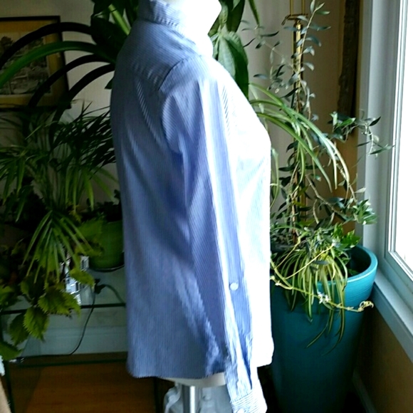 Tantrums Blue White Cotton Striped  Shirt Embrodery Lace Derailp Size Small - Picture 5 of 8